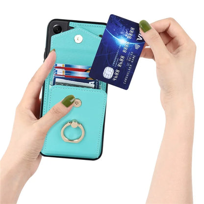 For Samsung Galaxy S21 FE 5G Cover Accordion Card Bag Ring Kickstand Drop-proof Cell Phone Case