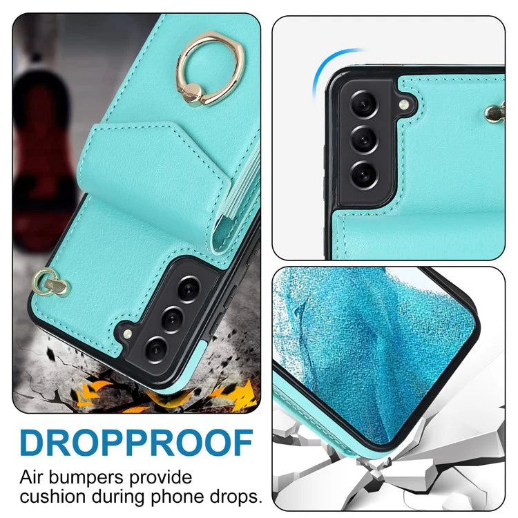For Samsung Galaxy S21 FE 5G Cover Accordion Card Bag Ring Kickstand Drop-proof Cell Phone Case