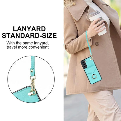 For Samsung Galaxy S21 FE 5G Cover Accordion Card Bag Ring Kickstand Drop-proof Cell Phone Case