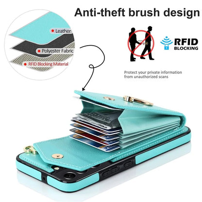 For Samsung Galaxy S21 FE 5G Cover Accordion Card Bag Ring Kickstand Drop-proof Cell Phone Case