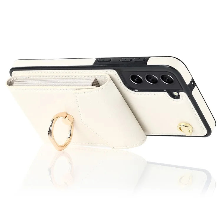 For Samsung Galaxy S21 FE 5G Cover Accordion Card Bag Ring Kickstand Drop-proof Cell Phone Case
