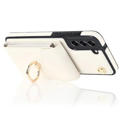 For Samsung Galaxy S21 FE 5G Cover Accordion Card Bag Ring Kickstand Drop-proof Cell Phone Case