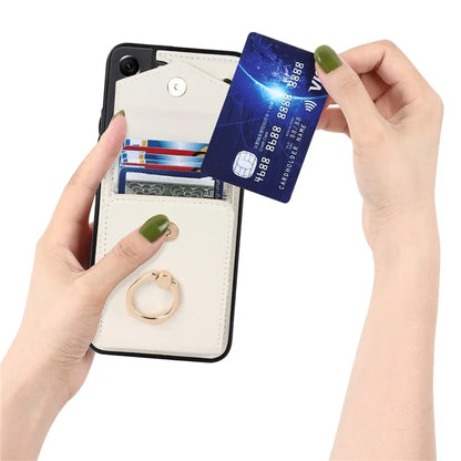 For Samsung Galaxy S21 FE 5G Cover Accordion Card Bag Ring Kickstand Drop-proof Cell Phone Case