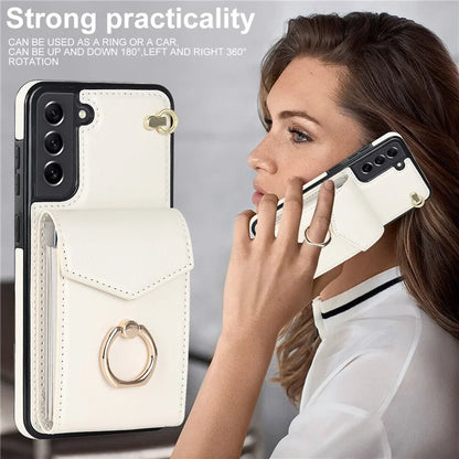 For Samsung Galaxy S21 FE 5G Cover Accordion Card Bag Ring Kickstand Drop-proof Cell Phone Case