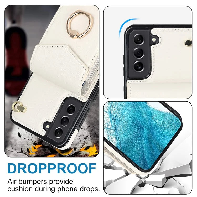 For Samsung Galaxy S21 FE 5G Cover Accordion Card Bag Ring Kickstand Drop-proof Cell Phone Case