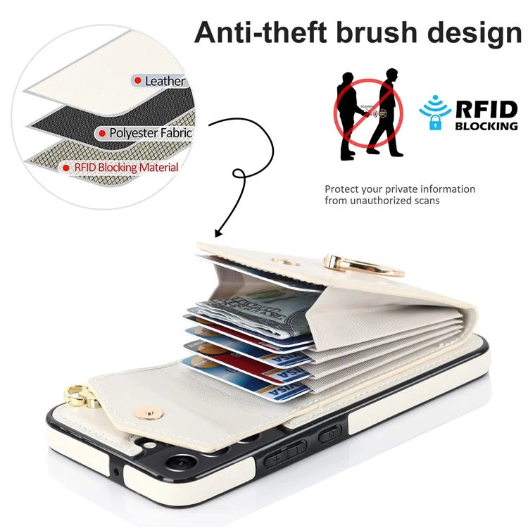 For Samsung Galaxy S21 FE 5G Cover Accordion Card Bag Ring Kickstand Drop-proof Cell Phone Case