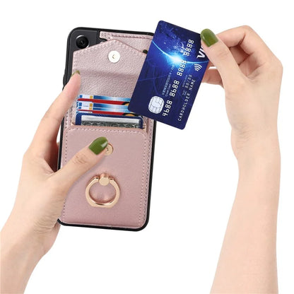 For Samsung Galaxy S21 FE 5G Cover Accordion Card Bag Ring Kickstand Drop-proof Cell Phone Case