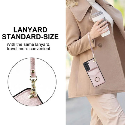For Samsung Galaxy S21 FE 5G Cover Accordion Card Bag Ring Kickstand Drop-proof Cell Phone Case