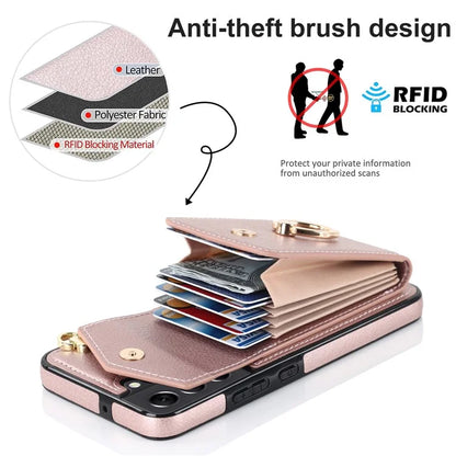 For Samsung Galaxy S21 FE 5G Cover Accordion Card Bag Ring Kickstand Drop-proof Cell Phone Case