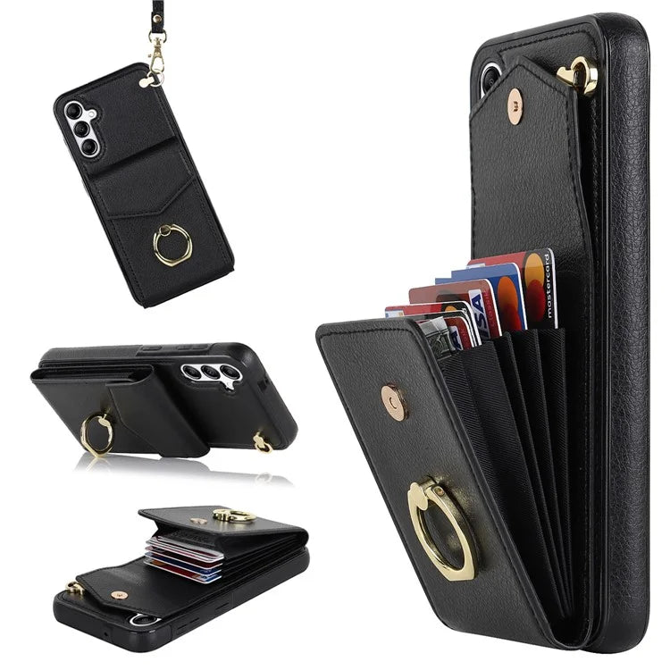 For Samsung Galaxy A14 5G Cover Card Holder Cell Phone Case with Rotating Ring Kickstand
