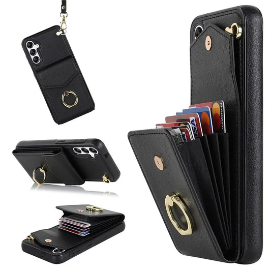 For Samsung Galaxy A14 5G Cover Card Holder Cell Phone Case with Rotating Ring Kickstand