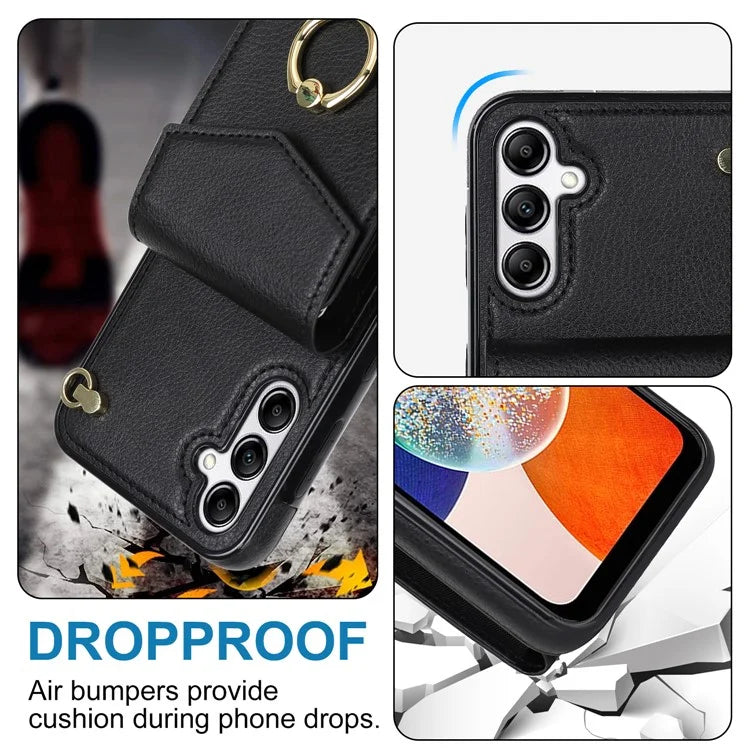 For Samsung Galaxy A14 5G Cover Card Holder Cell Phone Case with Rotating Ring Kickstand