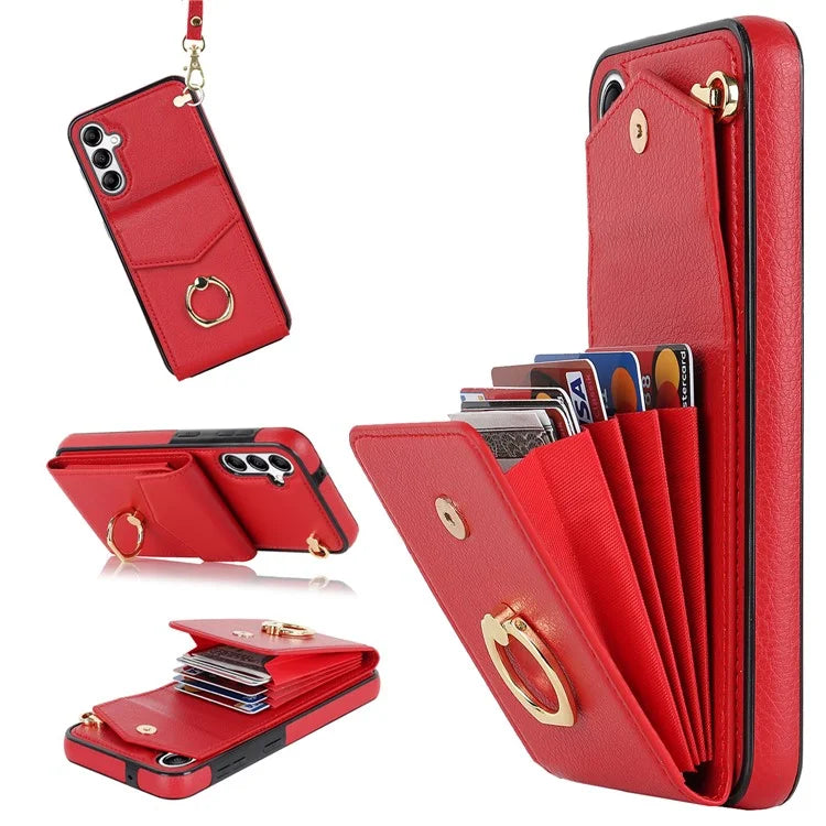 For Samsung Galaxy A14 5G Cover Card Holder Cell Phone Case with Rotating Ring Kickstand