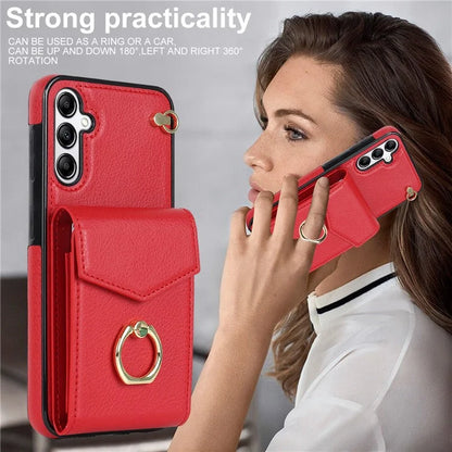 For Samsung Galaxy A14 5G Cover Card Holder Cell Phone Case with Rotating Ring Kickstand