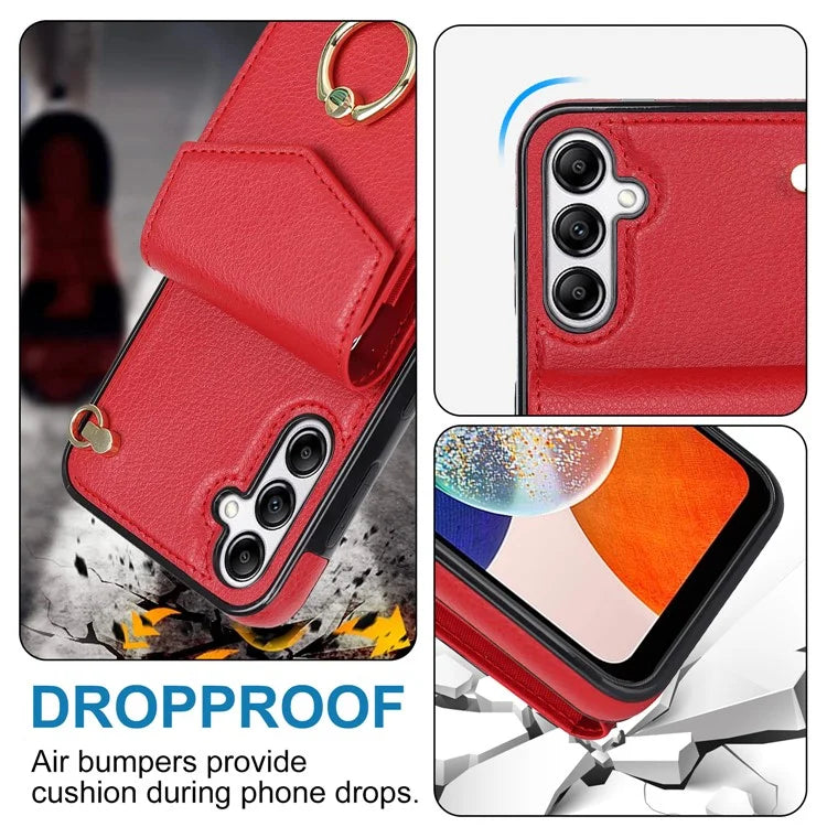 For Samsung Galaxy A14 5G Cover Card Holder Cell Phone Case with Rotating Ring Kickstand