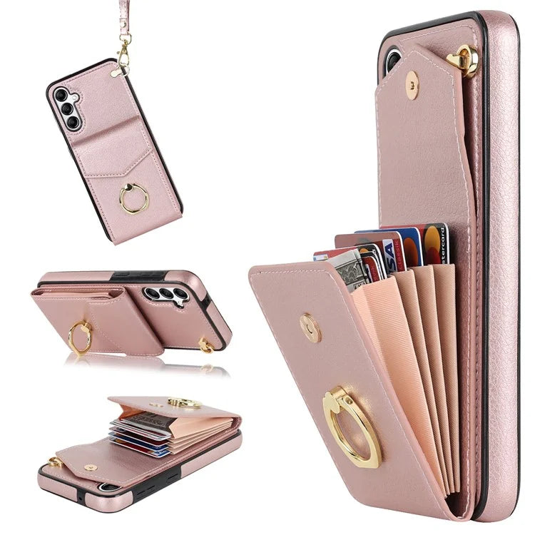 For Samsung Galaxy A14 5G Cover Card Holder Cell Phone Case with Rotating Ring Kickstand