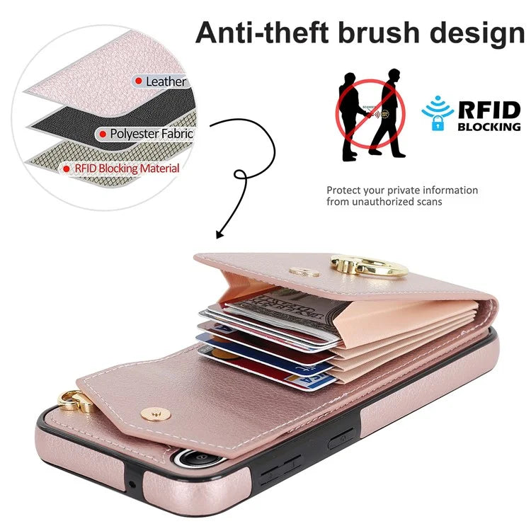 For Samsung Galaxy A14 5G Cover Card Holder Cell Phone Case with Rotating Ring Kickstand