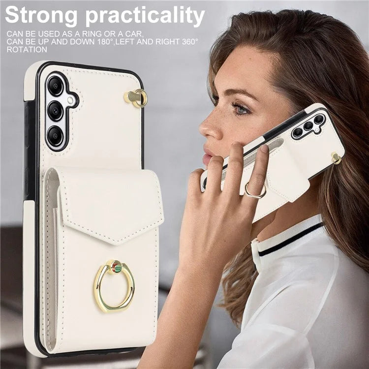 For Samsung Galaxy A14 5G Cover Card Holder Cell Phone Case with Rotating Ring Kickstand