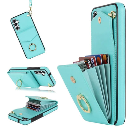 For Samsung Galaxy A54 5G Cover Accordion Card Bag Rotating Ring Kickstand PU+TPU Cell Phone Case