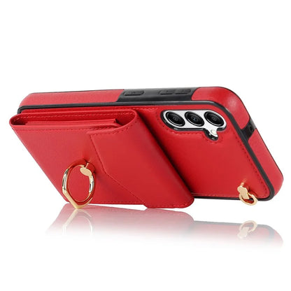 For Samsung Galaxy A54 5G Cover Accordion Card Bag Rotating Ring Kickstand PU+TPU Cell Phone Case