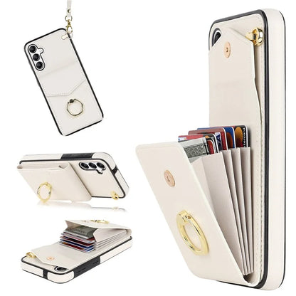 For Samsung Galaxy A54 5G Cover Accordion Card Bag Rotating Ring Kickstand PU+TPU Cell Phone Case