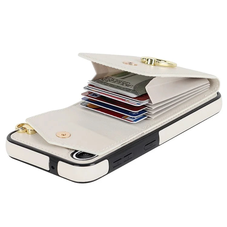 For Samsung Galaxy A54 5G Cover Accordion Card Bag Rotating Ring Kickstand PU+TPU Cell Phone Case