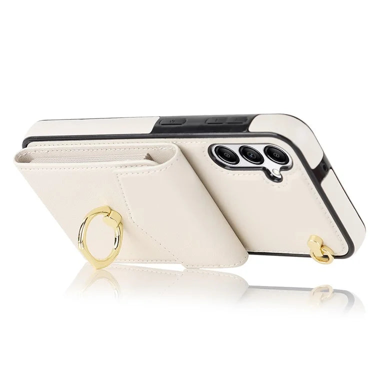 For Samsung Galaxy A54 5G Cover Accordion Card Bag Rotating Ring Kickstand PU+TPU Cell Phone Case