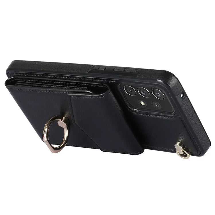 For Samsung Galaxy A52 4G / A52s 5G / A52 5G Cell Phone Case Leather+TPU Ring Kickstand Cover with Card Bag