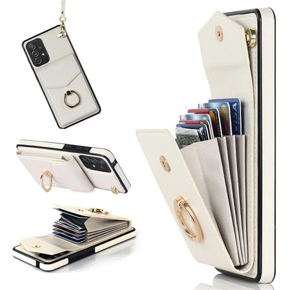For Samsung Galaxy A52 4G / A52s 5G / A52 5G Cell Phone Case Leather+TPU Ring Kickstand Cover with Card Bag