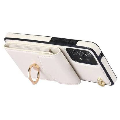 For Samsung Galaxy A52 4G / A52s 5G / A52 5G Cell Phone Case Leather+TPU Ring Kickstand Cover with Card Bag