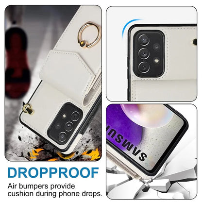 For Samsung Galaxy A52 4G / A52s 5G / A52 5G Cell Phone Case Leather+TPU Ring Kickstand Cover with Card Bag