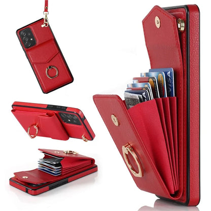 For Samsung Galaxy A52 4G / A52s 5G / A52 5G Cell Phone Case Leather+TPU Ring Kickstand Cover with Card Bag