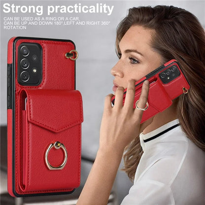 For Samsung Galaxy A52 4G / A52s 5G / A52 5G Cell Phone Case Leather+TPU Ring Kickstand Cover with Card Bag