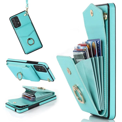 For Samsung Galaxy A52 4G / A52s 5G / A52 5G Cell Phone Case Leather+TPU Ring Kickstand Cover with Card Bag