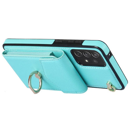 For Samsung Galaxy A52 4G / A52s 5G / A52 5G Cell Phone Case Leather+TPU Ring Kickstand Cover with Card Bag
