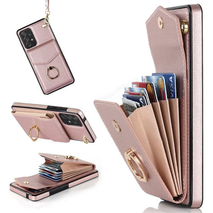 For Samsung Galaxy A52 4G / A52s 5G / A52 5G Cell Phone Case Leather+TPU Ring Kickstand Cover with Card Bag