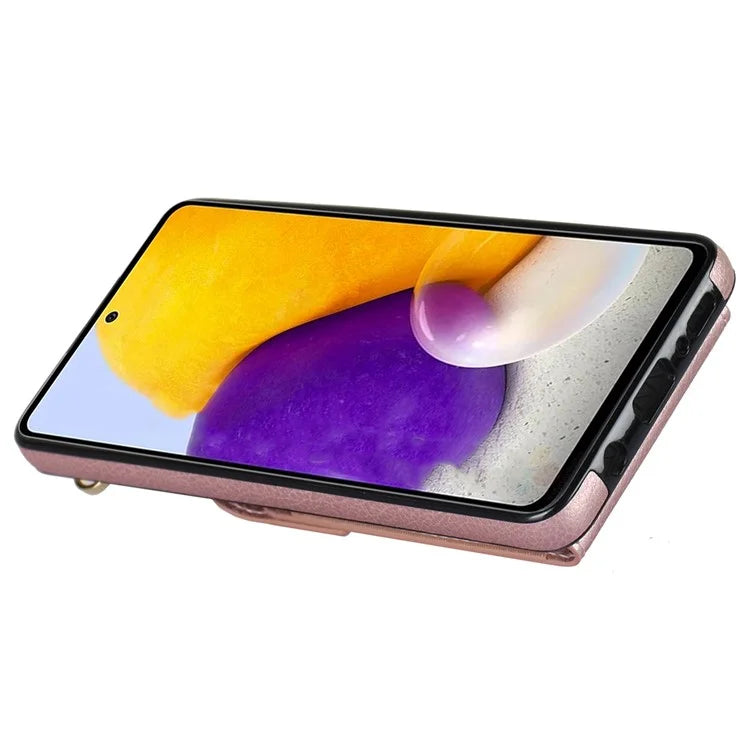 For Samsung Galaxy A52 4G / A52s 5G / A52 5G Cell Phone Case Leather+TPU Ring Kickstand Cover with Card Bag