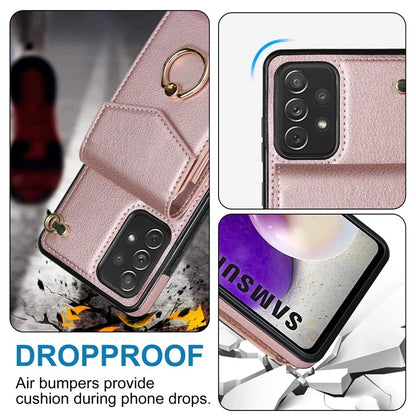 For Samsung Galaxy A52 4G / A52s 5G / A52 5G Cell Phone Case Leather+TPU Ring Kickstand Cover with Card Bag
