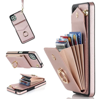 For Samsung Galaxy A22 5G (EU Version) Cover Accordion Card Bag Leather+TPU Anti-shock Cell Phone Case