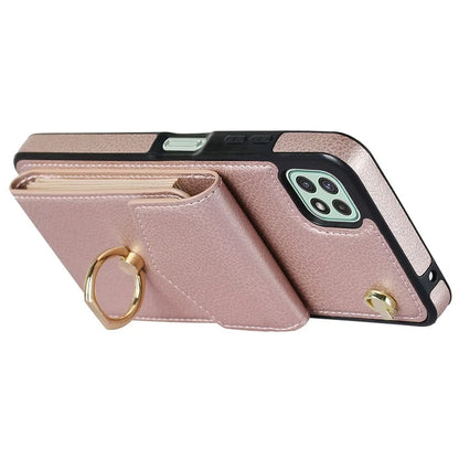 For Samsung Galaxy A22 5G (EU Version) Cover Accordion Card Bag Leather+TPU Anti-shock Cell Phone Case