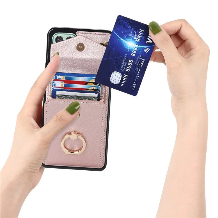 For Samsung Galaxy A22 5G (EU Version) Cover Accordion Card Bag Leather+TPU Anti-shock Cell Phone Case