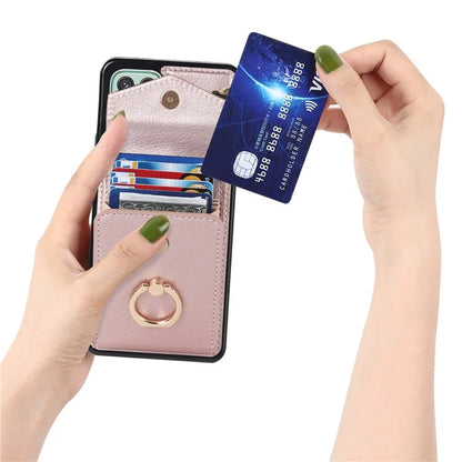 For Samsung Galaxy A22 5G (EU Version) Cover Accordion Card Bag Leather+TPU Anti-shock Cell Phone Case