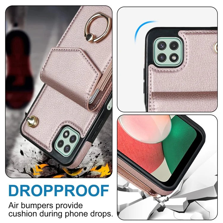 For Samsung Galaxy A22 5G (EU Version) Cover Accordion Card Bag Leather+TPU Anti-shock Cell Phone Case