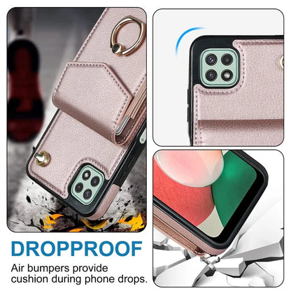 For Samsung Galaxy A22 5G (EU Version) Cover Accordion Card Bag Leather+TPU Anti-shock Cell Phone Case