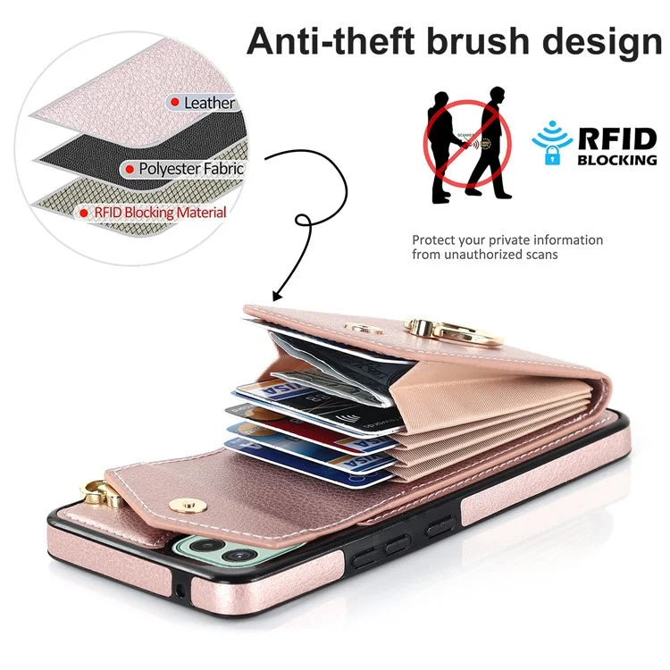 For Samsung Galaxy A22 5G (EU Version) Cover Accordion Card Bag Leather+TPU Anti-shock Cell Phone Case
