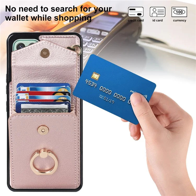 For Samsung Galaxy A22 5G (EU Version) Cover Accordion Card Bag Leather+TPU Anti-shock Cell Phone Case