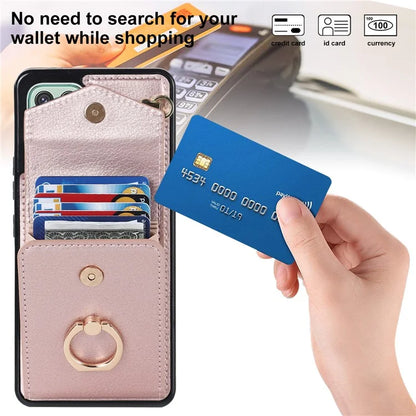 For Samsung Galaxy A22 5G (EU Version) Cover Accordion Card Bag Leather+TPU Anti-shock Cell Phone Case