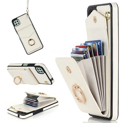 For Samsung Galaxy A22 5G (EU Version) Cover Accordion Card Bag Leather+TPU Anti-shock Cell Phone Case
