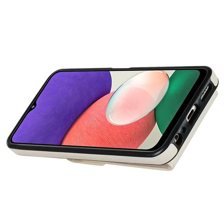 For Samsung Galaxy A22 5G (EU Version) Cover Accordion Card Bag Leather+TPU Anti-shock Cell Phone Case