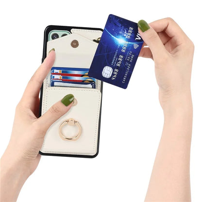 For Samsung Galaxy A22 5G (EU Version) Cover Accordion Card Bag Leather+TPU Anti-shock Cell Phone Case